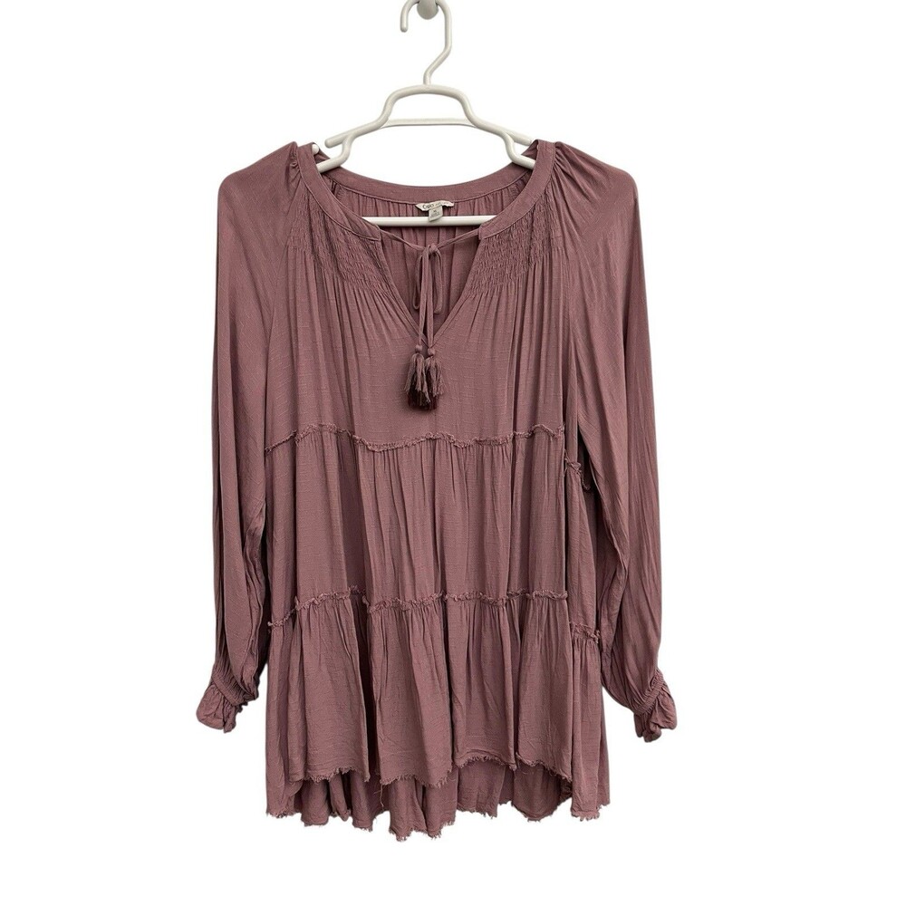 CATO XL Mauve Pink Tiered Boho Peasant Blouse Babydoll High Low Hem Top - Picture 8 of 14